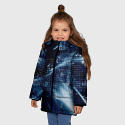 Куртка зимняя для девочки Тёмно-ледяной фон и бесконечный код, цвет: 3D-красный — фото 2
