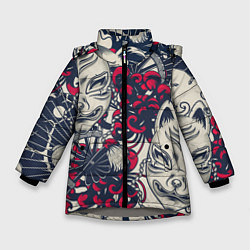 Куртка зимняя для девочки Восточные маски, цвет: 3D-светло-серый