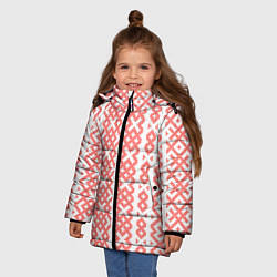 Куртка зимняя для девочки Абстрактный красный ребристый паттерн, цвет: 3D-светло-серый — фото 2