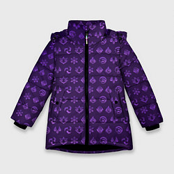 Куртка зимняя для девочки Паттерн элементали под электро, цвет: 3D-черный