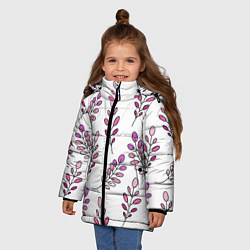 Куртка зимняя для девочки Дудл листья на белом - паттерн, цвет: 3D-черный — фото 2