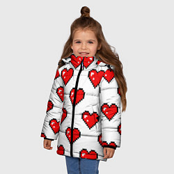 Куртка зимняя для девочки Сердца в стиле пиксель-арт, цвет: 3D-черный — фото 2