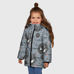 Куртка зимняя для девочки Паттерн смешные коты Корниш рекс, цвет: 3D-красный — фото 2