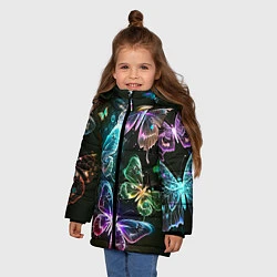 Куртка зимняя для девочки Неоновые дикие бабочки, цвет: 3D-черный — фото 2