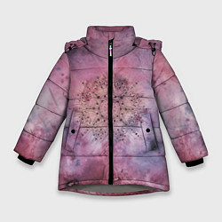 Куртка зимняя для девочки Мандала гармонии, фиолетовая, космос, цвет: 3D-светло-серый