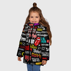 Куртка зимняя для девочки Логотипы рок групп цветные, цвет: 3D-черный — фото 2