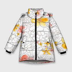 Куртка зимняя для девочки Нарисованный цветы - светлый, цвет: 3D-светло-серый