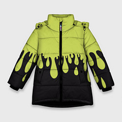Куртка зимняя для девочки Зеленые капли на черном, цвет: 3D-черный