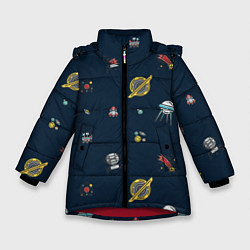 Куртка зимняя для девочки Паттерн - галактика, цвет: 3D-красный