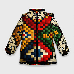 Куртка зимняя для девочки Русский узор крестиком, цвет: 3D-черный