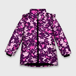 Куртка зимняя для девочки Розовый глитч камуфляж, цвет: 3D-черный
