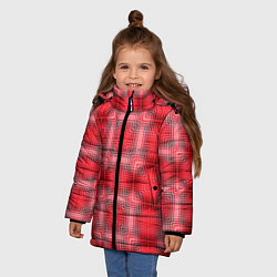Куртка зимняя для девочки Красный с белым клетчатый узор, цвет: 3D-светло-серый — фото 2