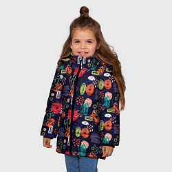 Куртка зимняя для девочки Разноцветные завитки, цвет: 3D-светло-серый — фото 2