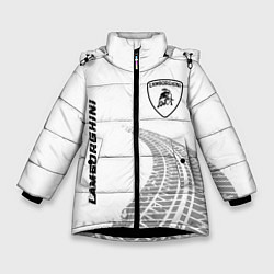 Куртка зимняя для девочки Lamborghini speed на светлом фоне со следами шин:, цвет: 3D-черный