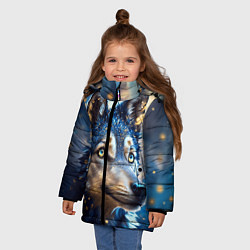 Куртка зимняя для девочки Волк на синем фоне, цвет: 3D-светло-серый — фото 2