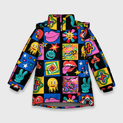 Куртка зимняя для девочки Funny cartoon characters, цвет: 3D-светло-серый