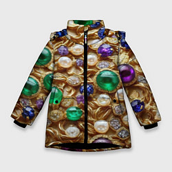 Куртка зимняя для девочки Россыпь драгоценностей, цвет: 3D-черный