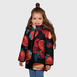Куртка зимняя для девочки Клубника на черном фоне, цвет: 3D-светло-серый — фото 2