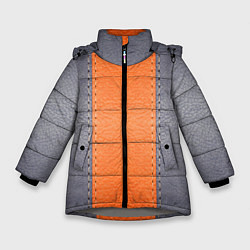 Куртка зимняя для девочки Кожа серая оранжевая, цвет: 3D-светло-серый