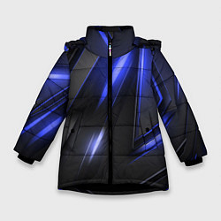 Куртка зимняя для девочки Синие неоновые плиты, цвет: 3D-черный