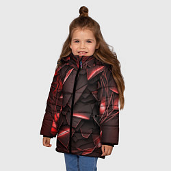 Куртка зимняя для девочки Красные элементы с неоновым свечением, цвет: 3D-черный — фото 2