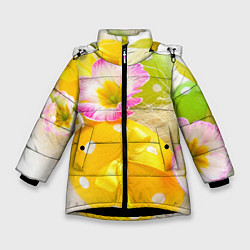 Куртка зимняя для девочки Пасхальные яйца и цветы, цвет: 3D-черный