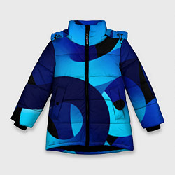Куртка зимняя для девочки Синие линии в виде узоров, цвет: 3D-черный