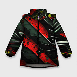 Куртка зимняя для девочки Черные плашки на красном фоне, цвет: 3D-светло-серый