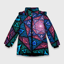 Куртка зимняя для девочки Оптическая иллюзия из ромбов и дымов, цвет: 3D-черный