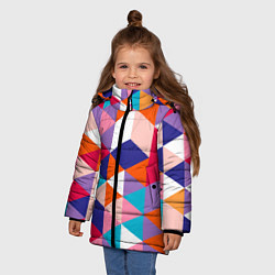 Куртка зимняя для девочки Ромбический разноцветный паттерн, цвет: 3D-красный — фото 2