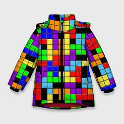Куртка зимняя для девочки Тетрис цветные блоки, цвет: 3D-красный