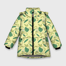 Куртка зимняя для девочки Бананы паттерн, цвет: 3D-светло-серый
