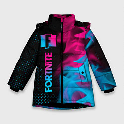 Куртка зимняя для девочки Fortnite - neon gradient: по-вертикали, цвет: 3D-черный