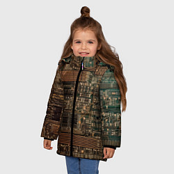 Куртка зимняя для девочки Старая печатная плата, цвет: 3D-черный — фото 2