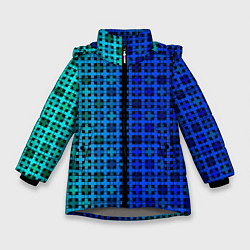 Куртка зимняя для девочки Сине-зеленый геометрический узор, цвет: 3D-светло-серый