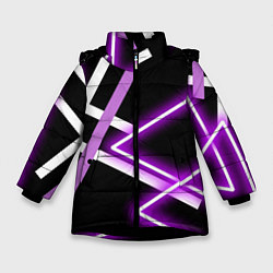 Куртка зимняя для девочки Фиолетовые полоски с неоном, цвет: 3D-черный