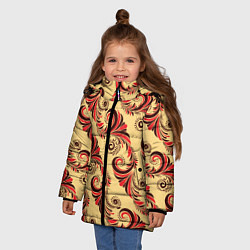 Куртка зимняя для девочки Винтажный растительный орнамент, цвет: 3D-черный — фото 2