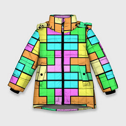 Куртка зимняя для девочки Стена из блоков тетриса, цвет: 3D-светло-серый