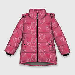Куртка зимняя для девочки Нарисованные сердца паттерн, цвет: 3D-светло-серый