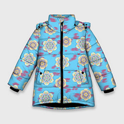 Куртка зимняя для девочки Мандала орнамент на пятнах, цвет: 3D-черный