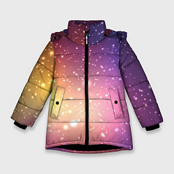 Куртка зимняя для девочки Желто фиолетовое свечение и звезды, цвет: 3D-черный