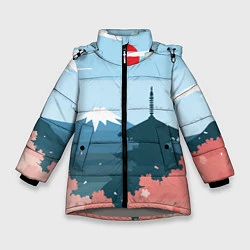 Куртка зимняя для девочки Вид на Фудзияму - Япония, цвет: 3D-светло-серый