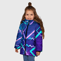 Куртка зимняя для девочки Разноцветные квадраты цветные, цвет: 3D-черный — фото 2