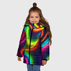 Куртка зимняя для девочки Неоновые радужные разводы, цвет: 3D-светло-серый — фото 2