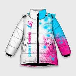 Куртка зимняя для девочки Death Stranding neon gradient style: по-вертикали, цвет: 3D-черный
