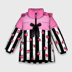 Куртка зимняя для девочки Костюм Барби: полоска с розами, цвет: 3D-черный