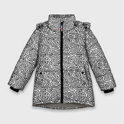 Куртка зимняя для девочки Абстрактный фон органических линий, цвет: 3D-светло-серый