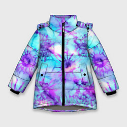 Куртка зимняя для девочки Морское дно узор - тай-дай, цвет: 3D-светло-серый