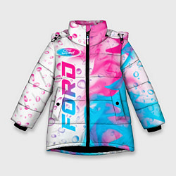 Куртка зимняя для девочки Ford neon gradient style: по-вертикали, цвет: 3D-черный