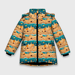 Куртка зимняя для девочки Пляж паттерн, цвет: 3D-черный